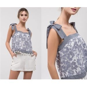 NWT! J.O.A. Gingham Lace Top